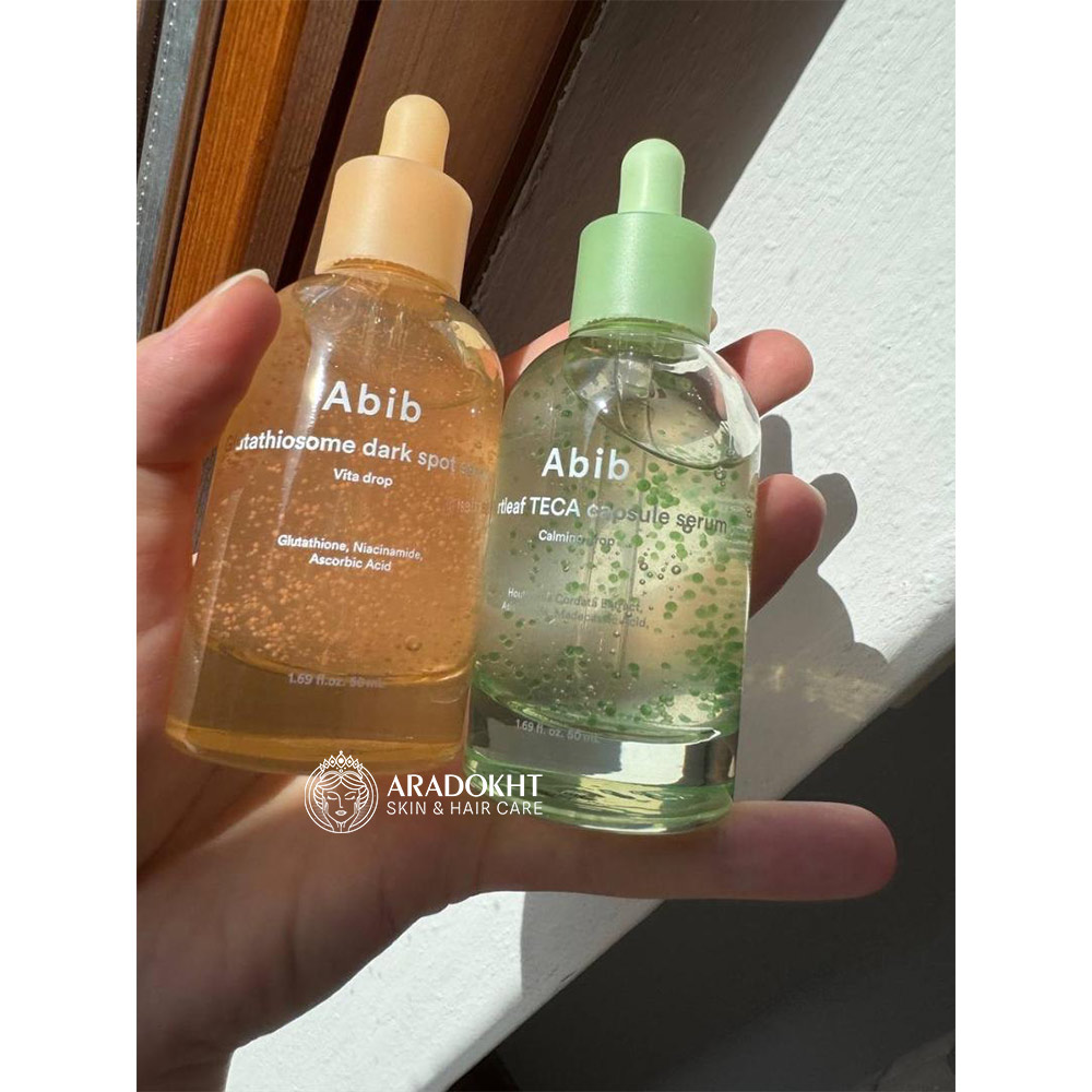 سرم کپسولی هارتلیف TECA ابیب تسکین دهنده و روشن کننده پوست Abib Heartleaf TECA capsule serum Calming drop