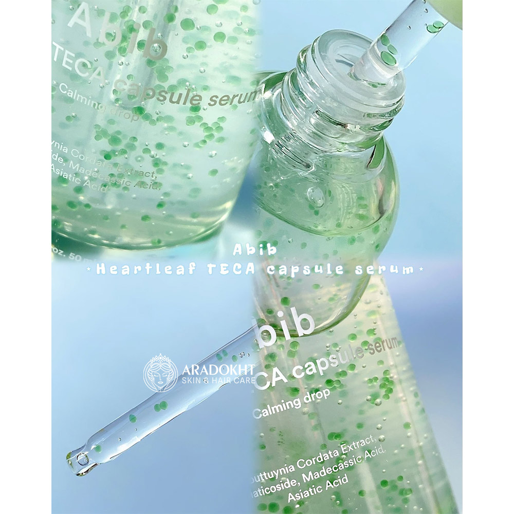 سرم کپسولی هارتلیف TECA ابیب تسکین دهنده و روشن کننده پوست Abib Heartleaf TECA capsule serum Calming drop