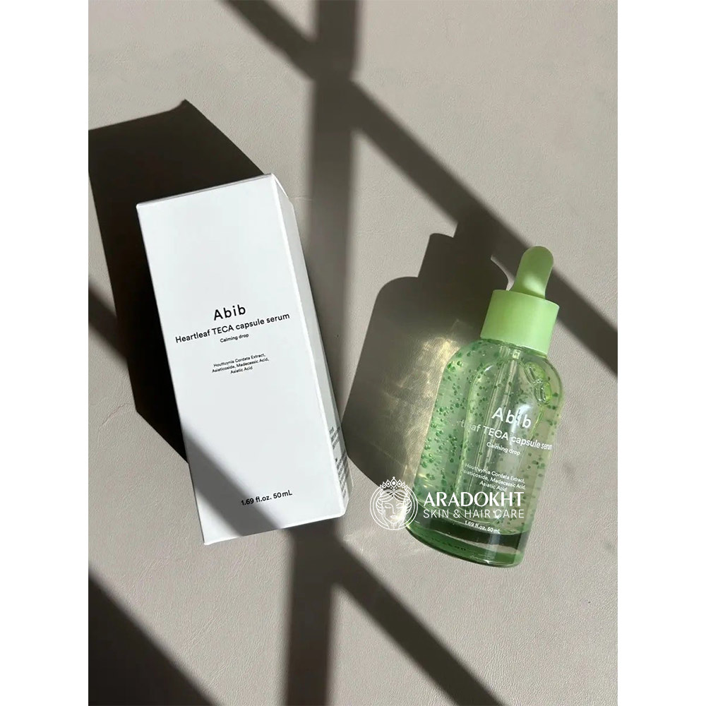 سرم کپسولی هارتلیف TECA ابیب تسکین دهنده و روشن کننده پوست Abib Heartleaf TECA capsule serum Calming drop