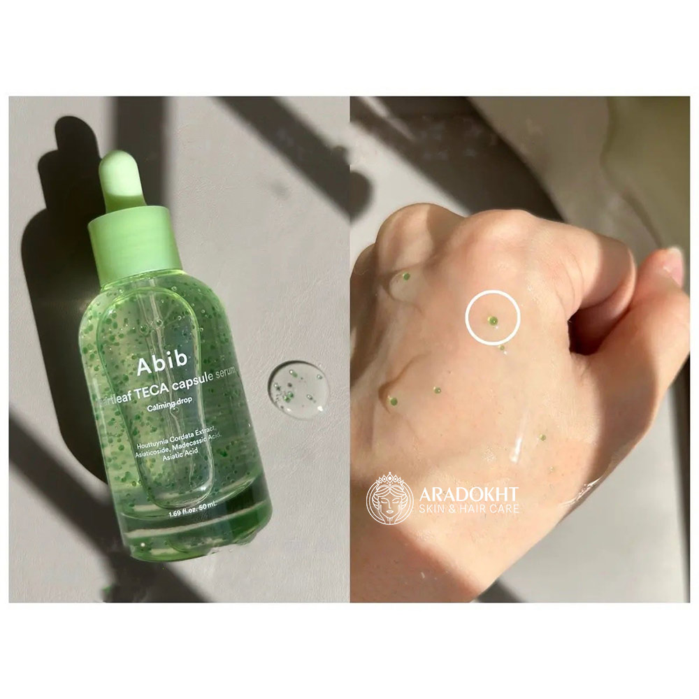 سرم کپسولی هارتلیف TECA ابیب تسکین دهنده و روشن کننده پوست Abib Heartleaf TECA capsule serum Calming drop